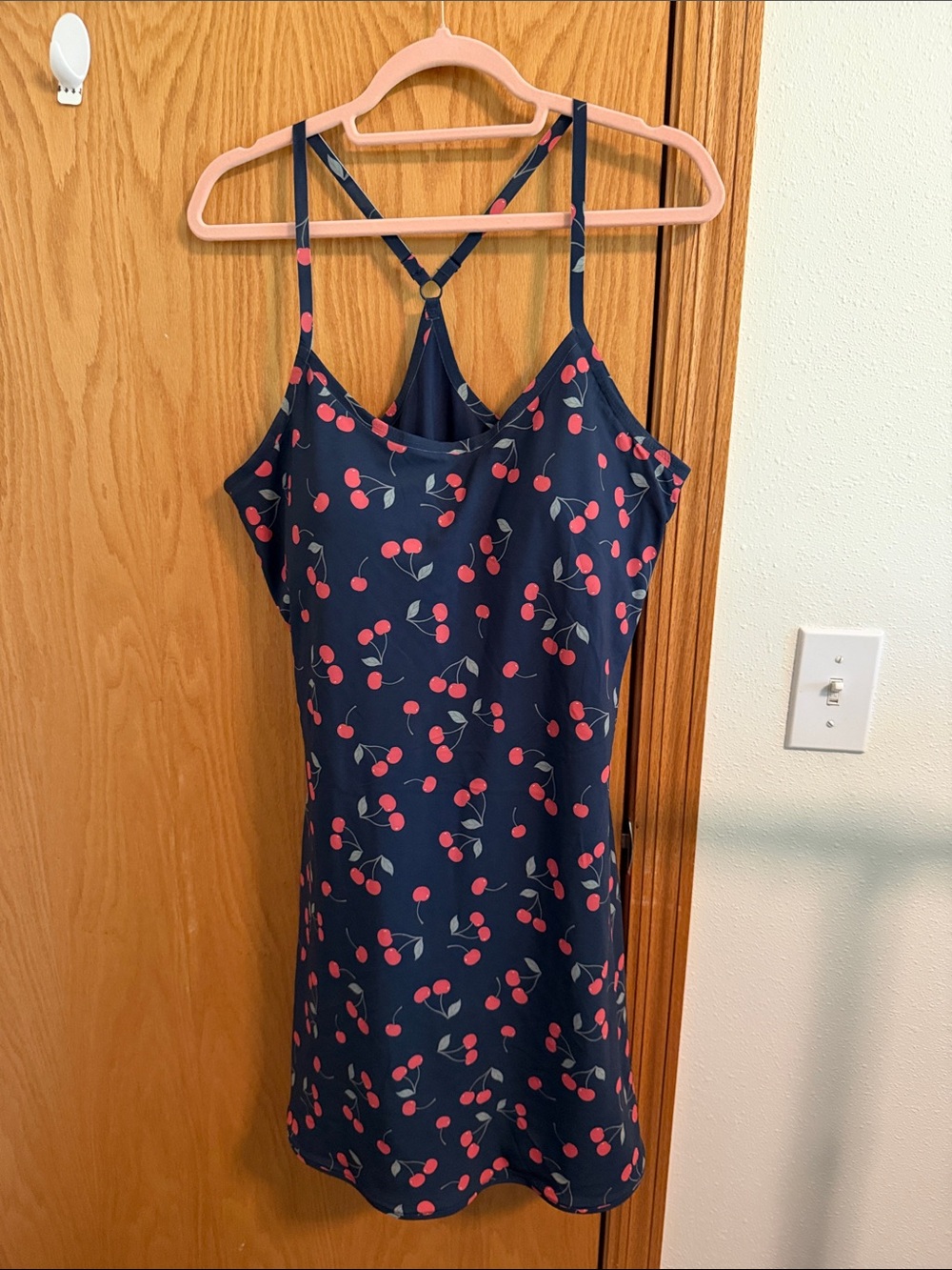 Outdoor Voices Navy Cherry-Print Racerback Dress With Built in Shorts